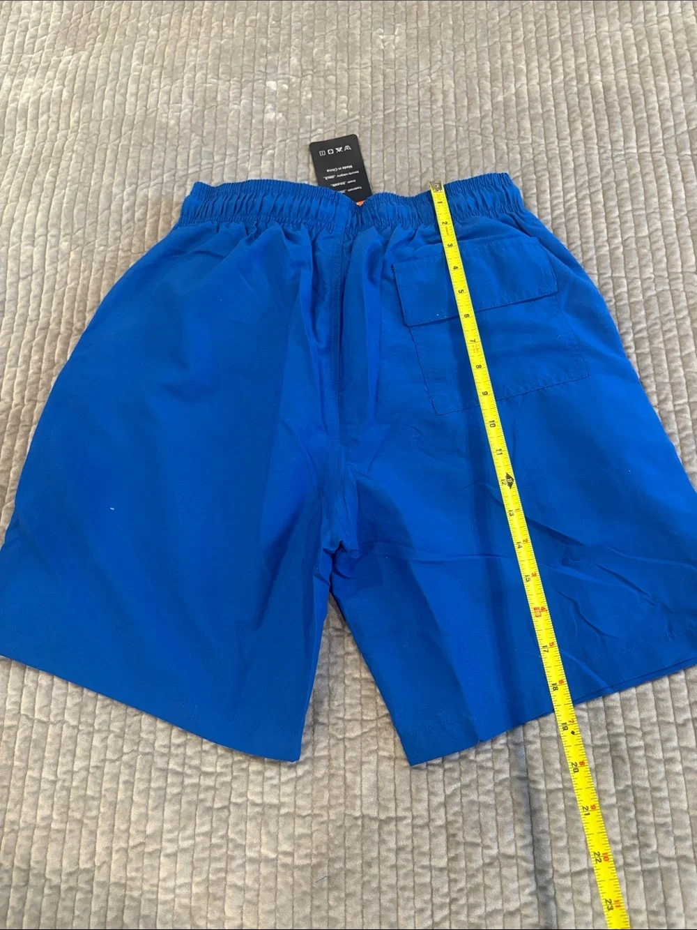 Men's Blue Swim Trunks with Yellow Drawstring